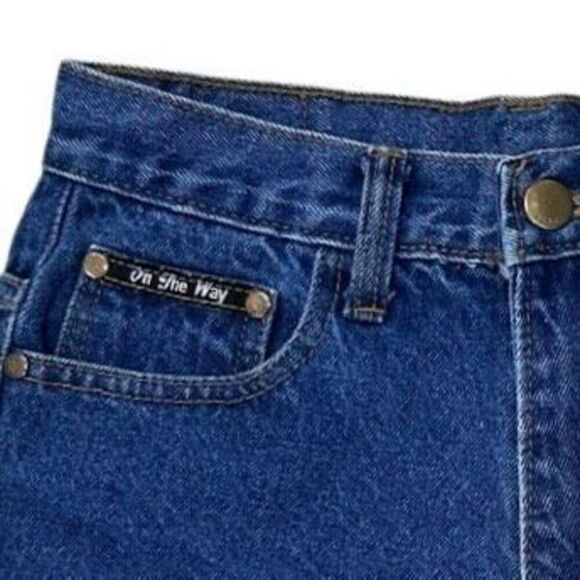 On The Way Denim Jean Shortie Shorts Women's Medium Blue High Waisted Zip Fly - Picture 5 of 10